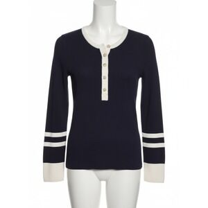 FAHERTY Navy Blue Organic Cotton Cashmere Blend Henley Sweater Stripe Cuffs XL